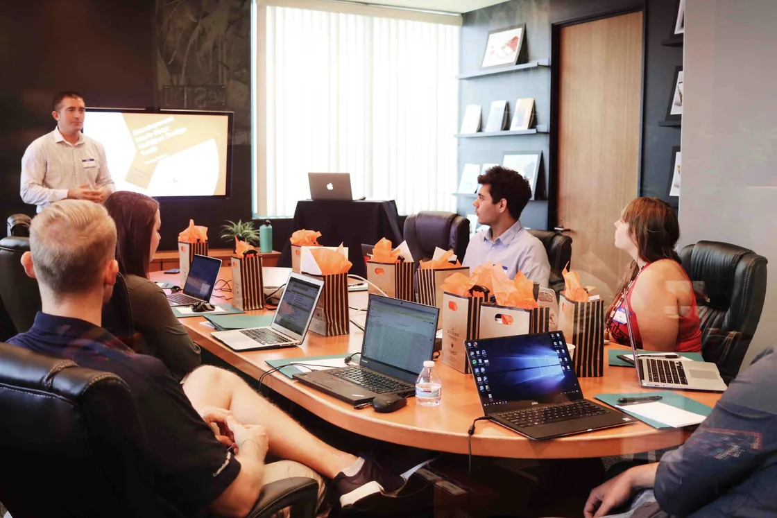 Team collaborating in an office